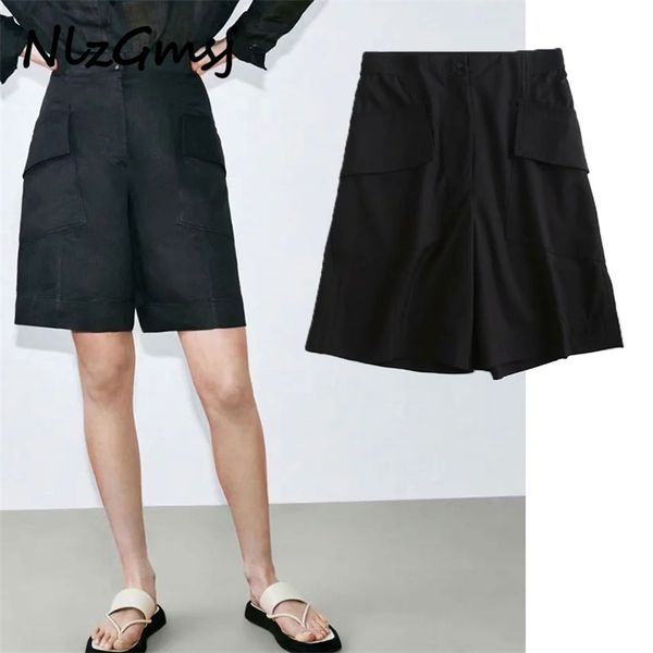 

short solid pocket high street loose female england style waist casual short pants mujer 05 210628, White;black