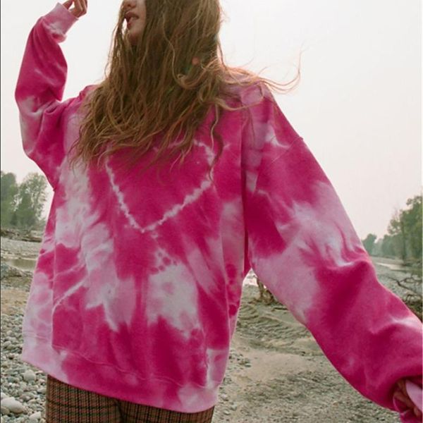 

women's t-shirt fashion women casual loose o-neck heart printed tie-dye long sleeve patchwork pullover all-match, White