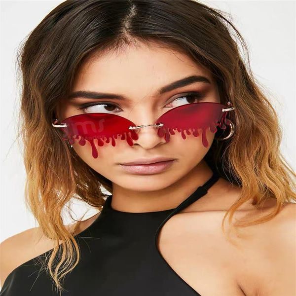 

fashion rimless sunglasses women vintage unique tears shape steampunk sun glasses female gafas shades uv400 ladies, White;black