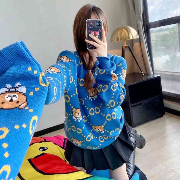 

european letter jacquard knitting net red girl autumn loose bf lazy wind outer wear top, White