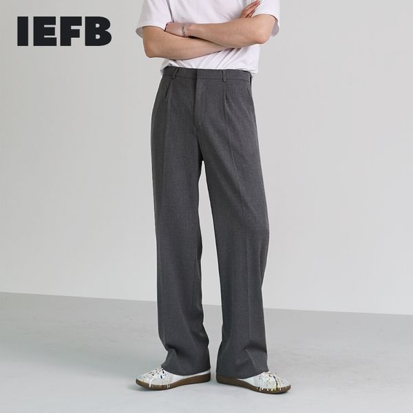 

iefb men's grey trousers summer korean fashion thin loose casual suit pants straight ice silk wide leg pants 9y7699 210524, Black