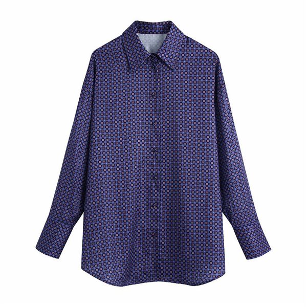 

women's knits & tees women sprint autumn casual geometric print za long shirt oversize chic lady fashion turndown collar sleeve lo, White