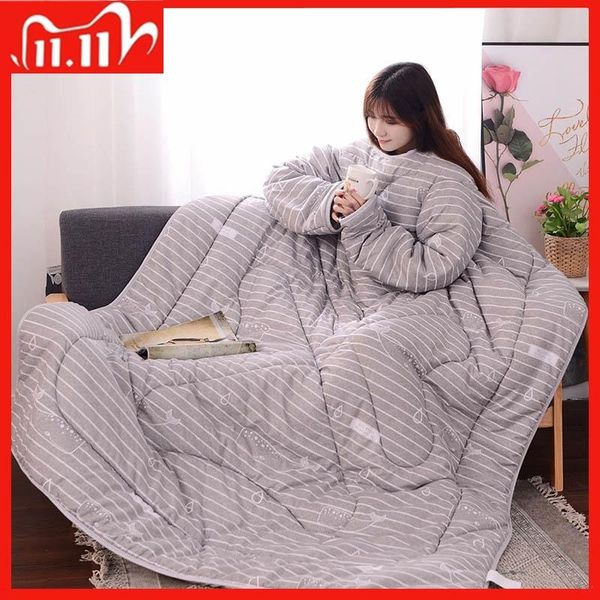 

multifunction lazy quilt with sleeves winter warm thickened washed blanket p7ding comforters & sets