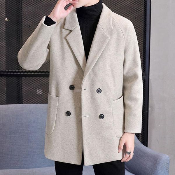 

men's wool & blends legible winter jacket men high-quality coat casual loose long for trench, Black