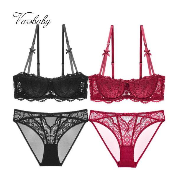 

bras sets varsbaby half cup ultra - thin lace floral women underwear 2 bra sets/lot, Red;black