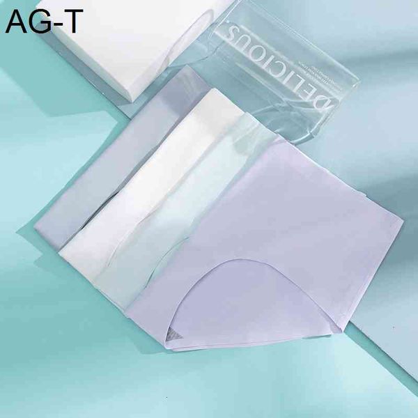 

one piece seamless ice silk women's underwear solid color medium waist cotton breathable briefs, Black;pink