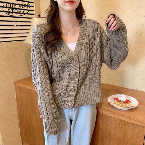 

fashion female cardigan winter clothes women autumn long sleeve loose casual sweater twist v-neck knitted sweaters 11633 210508, White