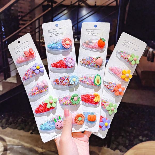 

hair accessories 5pcs/set girls cute colorful cartoon hairpins children sweet ornament clip barrettes headband fashion, Slivery;white