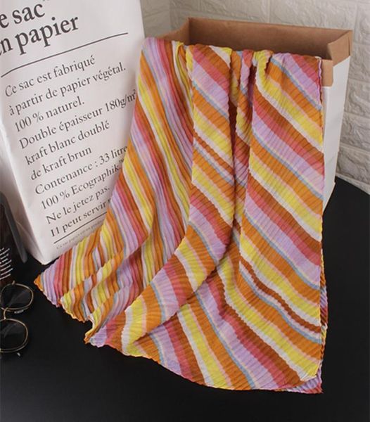 

scarves ladies scarf ethnic style striped pleated cotton and linen beach towel travel vacation sunscreen shawl, Blue;gray