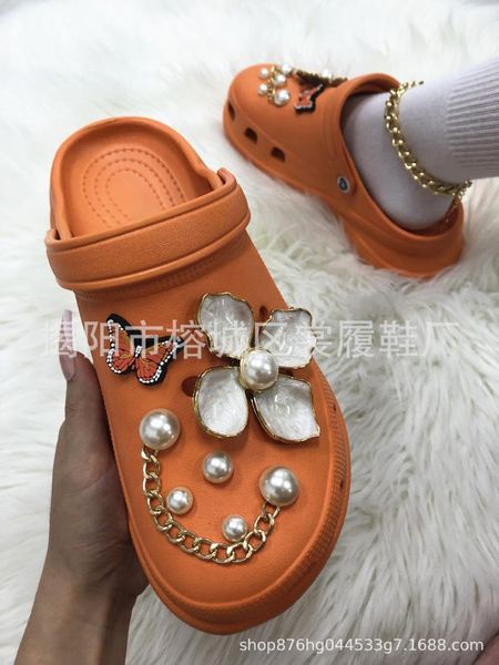 

slippers women's shoes fashion casual bao tou sandals wedge heel platform set diamond chain fairy garden high heels, Black