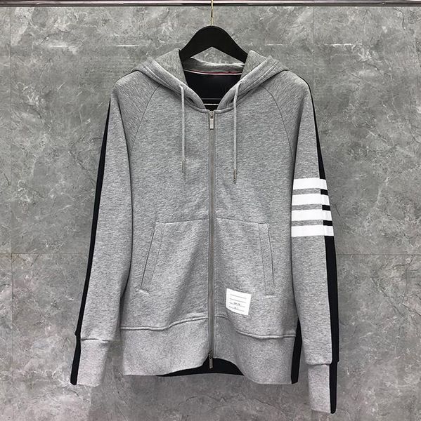 

t shirt Fashion TB THOM Brand hooded Men Sweatshirts Hoodies Male Casual Sportswear Coat Contrast Color Patchwork Mens Clothing, White;black