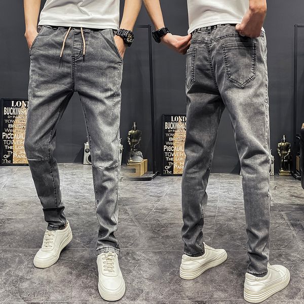 

autumn jeans korean slim casual leggings trend winter quarter men's pants, Blue