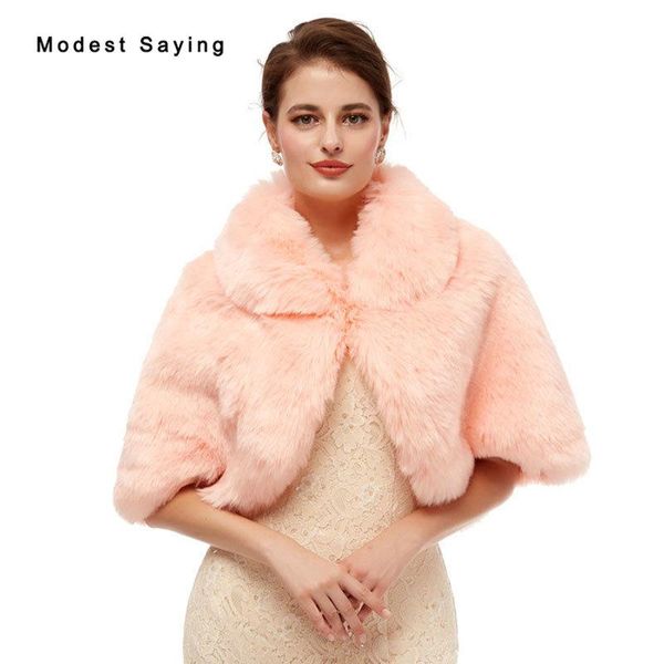 

wraps & jackets elegant peach evening party faux fur shawls 2021 arrival wedding prom lapel collar stoles warm shrugs accessories, White