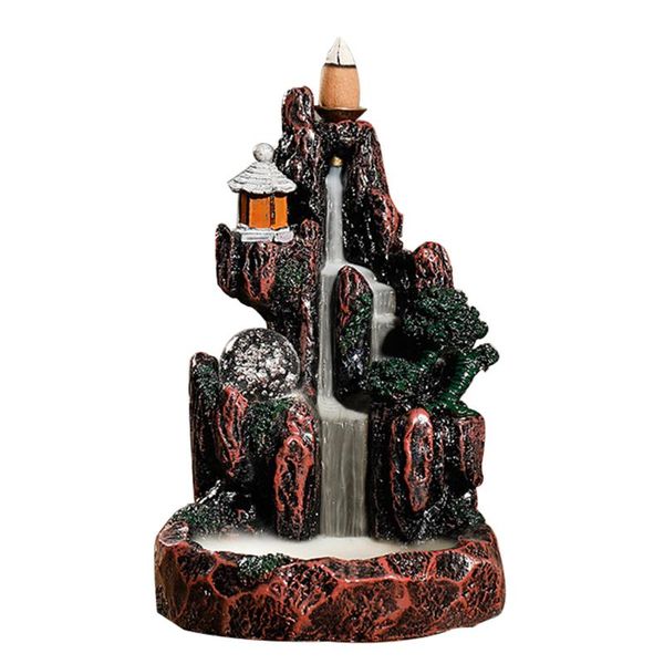

fragrance lamps backflow incense cone burner resin xiang holder with led light & 20 mountain ornament for home yu-home