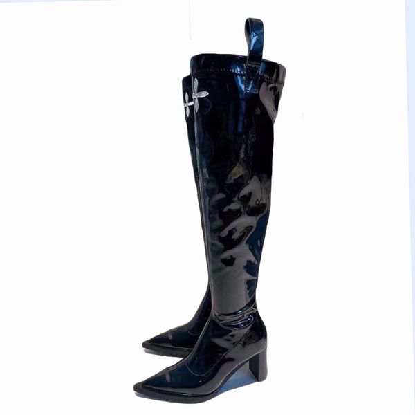 

2021 square toes knightly platform luxury designer boots wellingtons boot low heel female women white black brown khaki knees fashion barrel