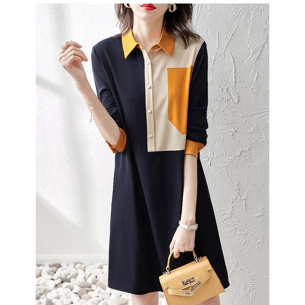 

casual dresses long sleeve dress for women 2021 autumn elegant french simple loose thin shirt, Black;gray