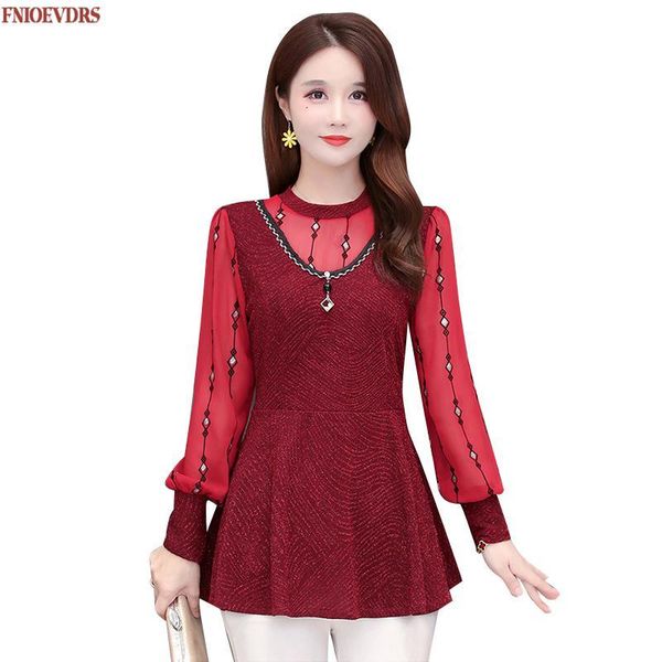

autumn winter basic wear long sleeve elegant office lady patchwork sheer mesh dot tunic peplum belly blouses 9140 women's & shirts, White