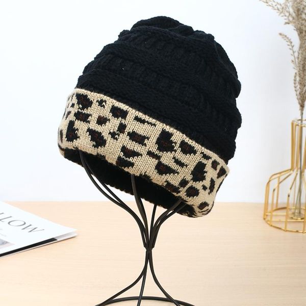 

beanies knitted hats for women soft warm leopard beanie hat winter men's ladies skullcap cap thick