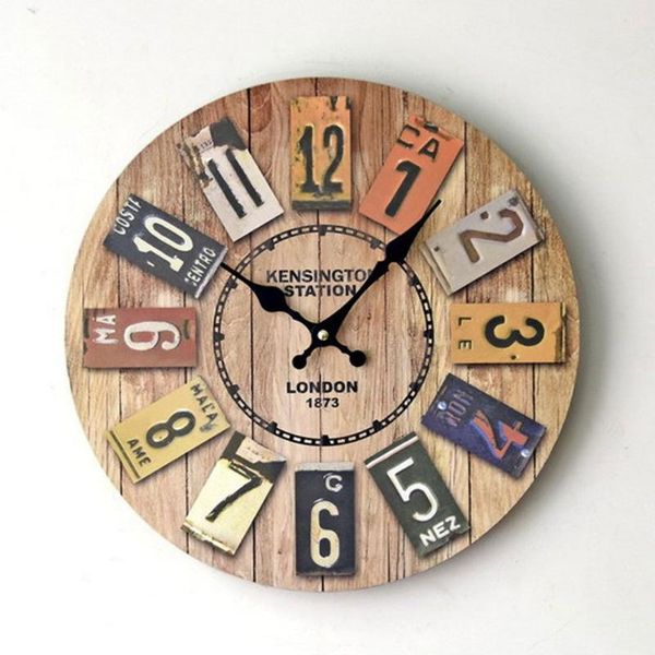 

wall clocks 1pc mute clock european style colorful numbers vintage hanging battery