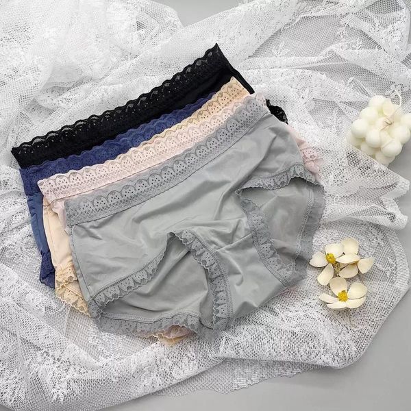 

women's panties lace underwear mid-waist ice silk lingerie women, Black;pink