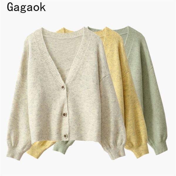 

women office lady knitted sweater spring autumn solid button v-neck full loose casual simple wild cardigans 210531, White