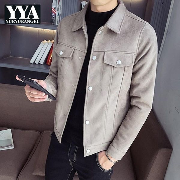 

autumn mens slim fit suede jacket casual college solid color short coat male high street long sleeve biker outerwear men's jackets, Black;brown