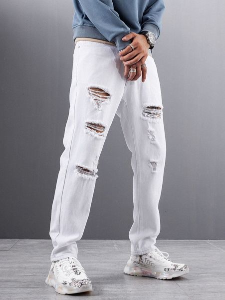 

men slant pocket ripped jeans y9ud#, Blue