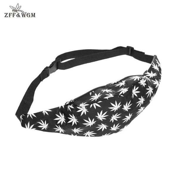 

zff&wgm 3d print waist belt bag for women casual fanny pack men black zipper bags