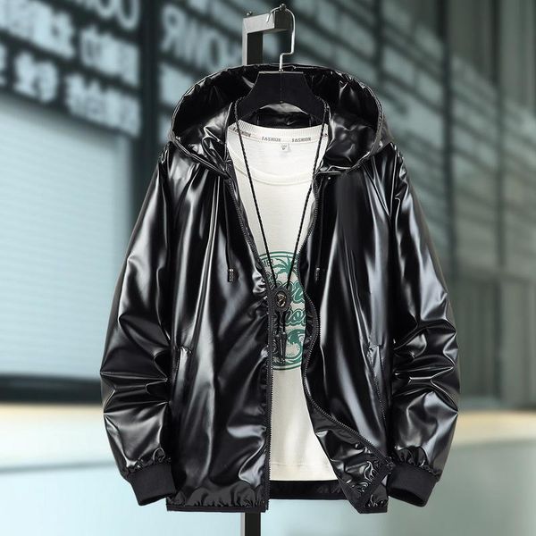 

men's jackets 2021 spring jacket for young thin large hooded bright face, Black;brown