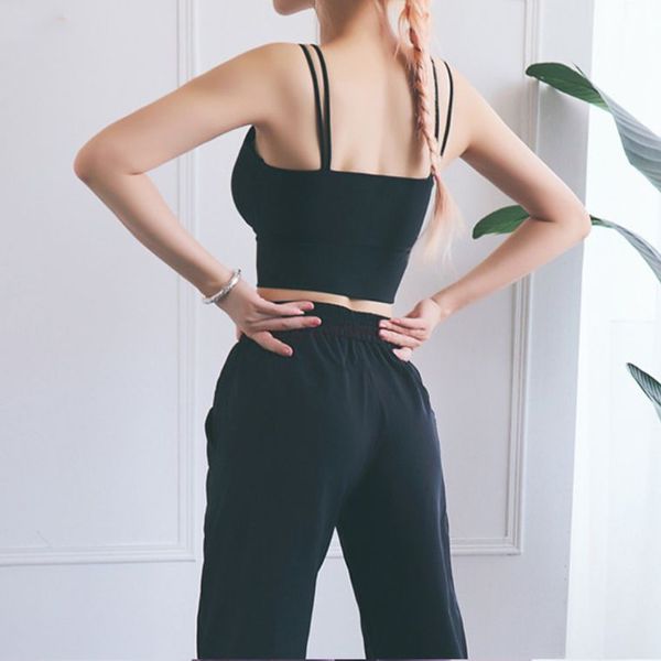 

lu yoga bra women's new european and american fashion three-dimensional cup double sling beauty back sports sling bra vest fi yoga wear