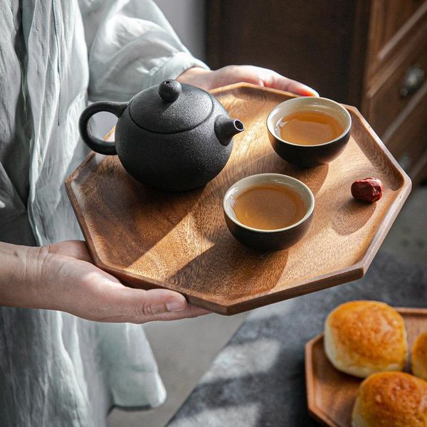 

1pcs octagonal walnut wooden dried fruit tray dessert plates storage holder cake sushi dish organizer display plate dishes &