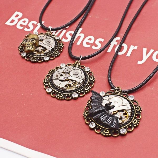 Chokers Gothic Fledermaus Schädel Uhrwerk Halskette für Frauen Mann Anhänger Retro Steampunk Straße Halloween Modeschmuck Großhandel