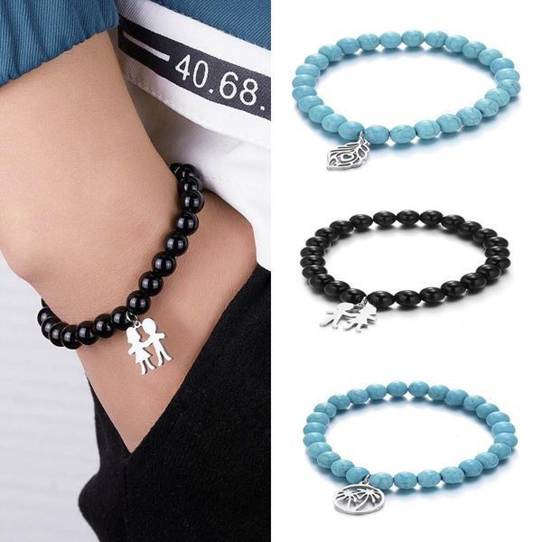 

charm bracelets 2021 fashion boy girl 8mm blue turquoise beaded bracelet creative tai chi figure flying bird stainless steel for women, Golden;silver