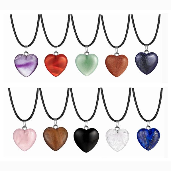 Natürliche Rosenquarz-Kristall-Heilstein-Halskette, Liebes-Herzförmige Chakra-Reiki-Spitzedelstein-Halsketten, Muttertagsgeschenke
