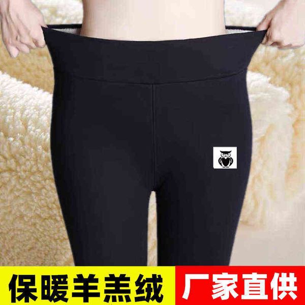 

leggings women wear autumn and winter lamb cashmere high waist thickened black kitten pants large tight warm, Black;white