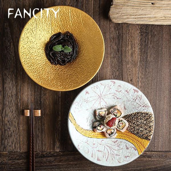

bowls fancity hand painted color gold plated bowl household soup large ceramic ramen tableware fruit salad