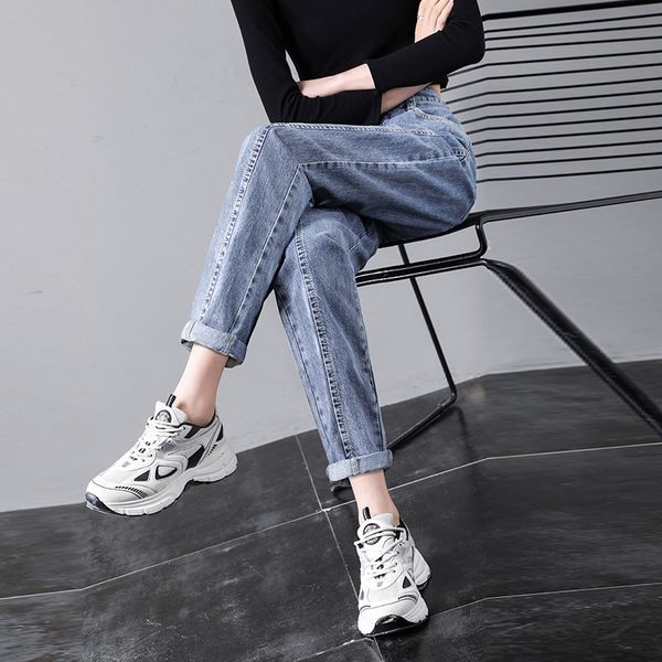

women's jeans female summer straight tube loose spring 2021 and autumn high waist thin radish father pants, Blue