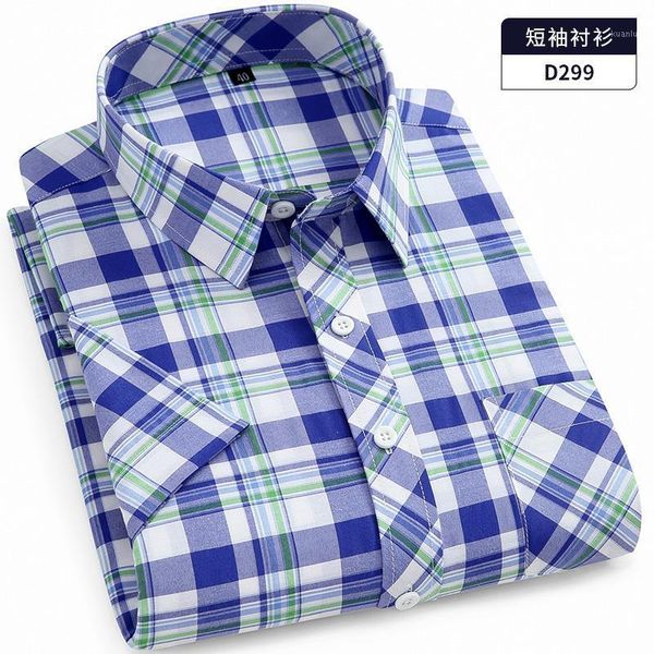 

men shirt short sleeve summer turn-down collar cloth business casual regular fit plaid checked w/pocket da467 men's shirts, White;black
