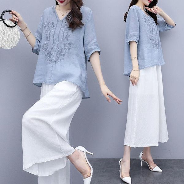 

women suit summer 2 piece sets womens outfits printed short sleeve and wide-leg pants fashion casual set y916 women's two, White