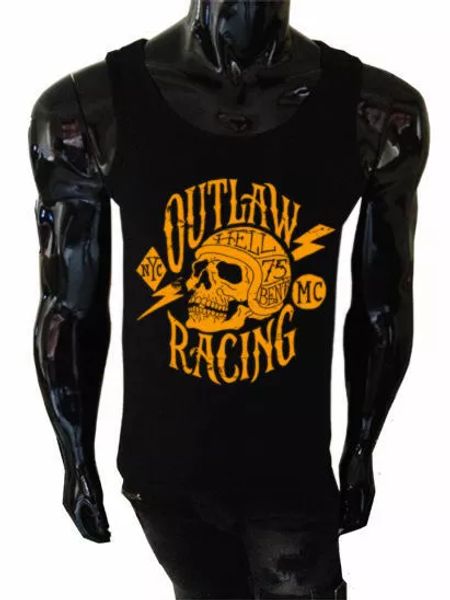

Hommes Outlaw de Course DÃ©bardeur SÃ©rigraphiÃ© Motard Gilet CrÃ¢ne RÃ©tro MÃ©tal, White;black