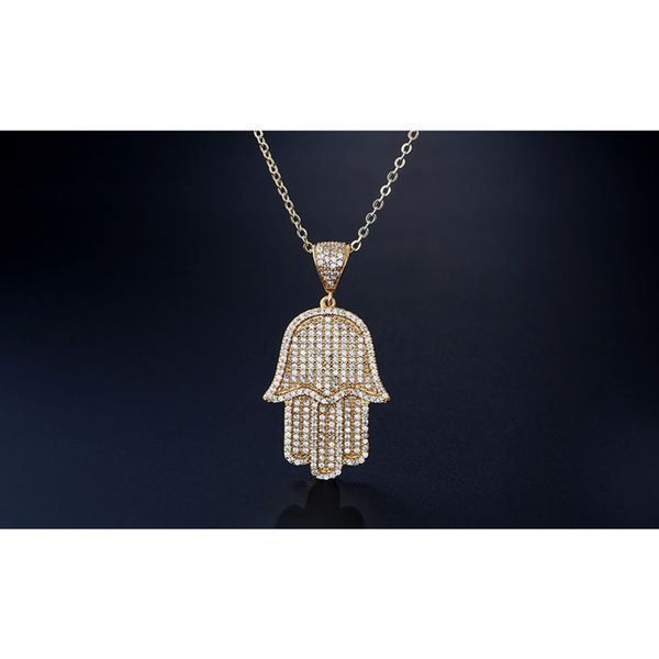 

full rhinestone zircon hip hop bling pendant necklace cross link chain 24 inch out women men couple ice hamsa with cz jewelry, Silver