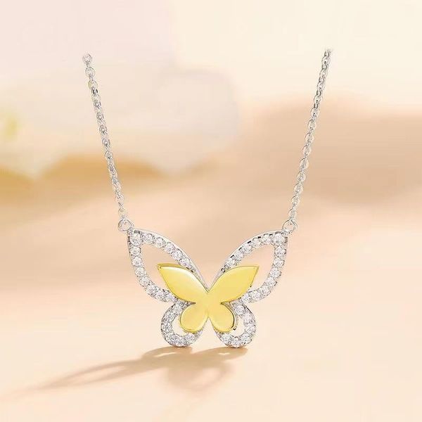 

pendant necklaces fashion women butterfly necklace shining cubic zirconia charm choker elegant jewelry for ladies gifts, Silver