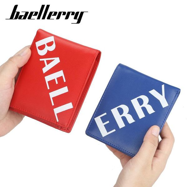 

baellerry men's korean short wallet multi card function clip thin zipper color contrast letter wallets, Red;black
