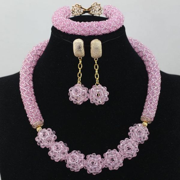 

earrings & necklace 2021 latest african wedding jewelry sets cute baby pink more color nigerian beads costume crystal accessory alj714, Silver