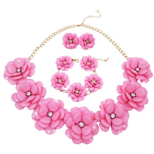 bella collana di fiori rosa set di bigiotteria set perline matrimonio africano set nigeriano H1022