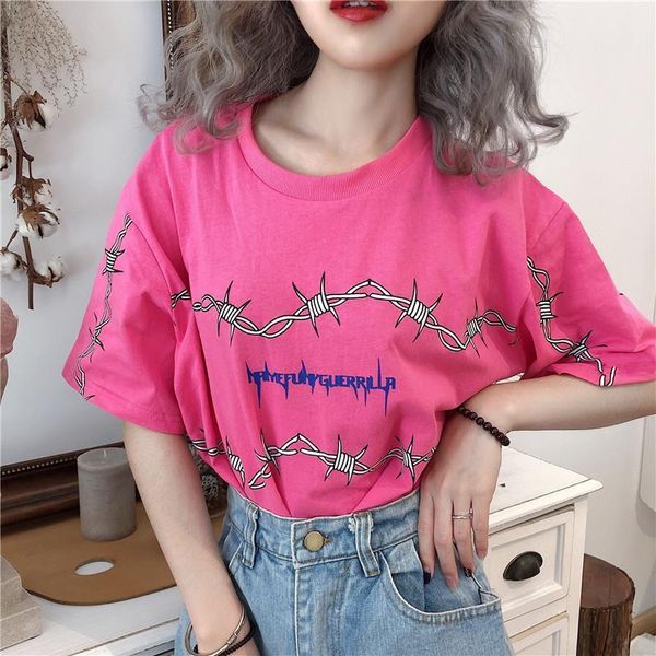 

vintage streetwear clothes kpop kawaii women t shirts summer pink tee harajuku thorns loose shirt hip girl, White