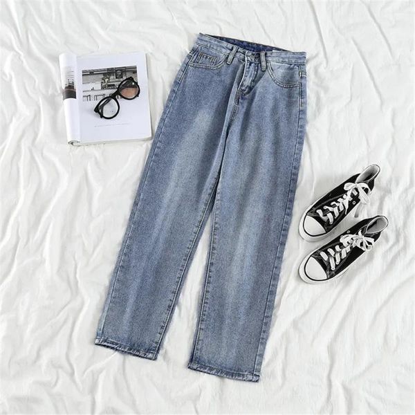 

women's jeans straight women vintage basic blue ankle-length denim pants wild plus size cotton boyfriend gray trousers korean 2021