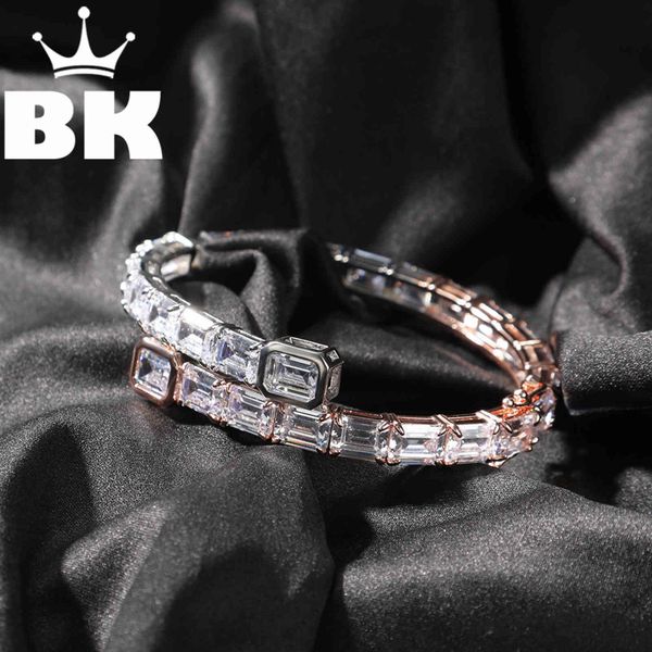 

the bling king custom opened square zircon baguette iced out cz bracelet gold silver color for men luxury drop shipping, Golden;silver