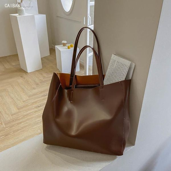 

leather totes bags for women minimalist singl shoulder large capacity shoppers bag solid color handbag evening