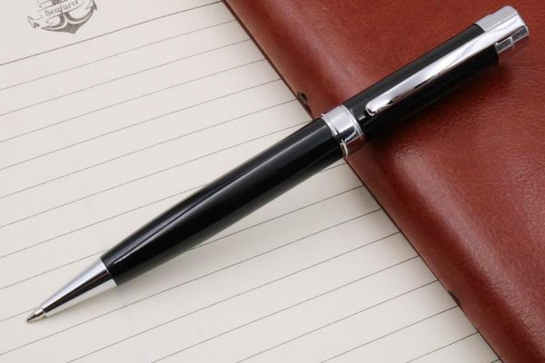 

office pen silver with black raised grain metal ballpoint pens, Blue;orange